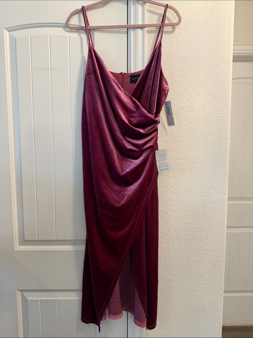 DONNA MORGAN Purple Velvet Draped Dress, Sz 18 NWT